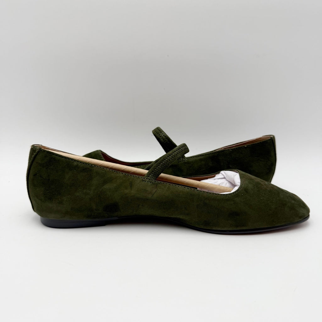 Madewell Womens Greta Elastic Mary Jane Flats Size 7.5 M Loden Green Suede NIB