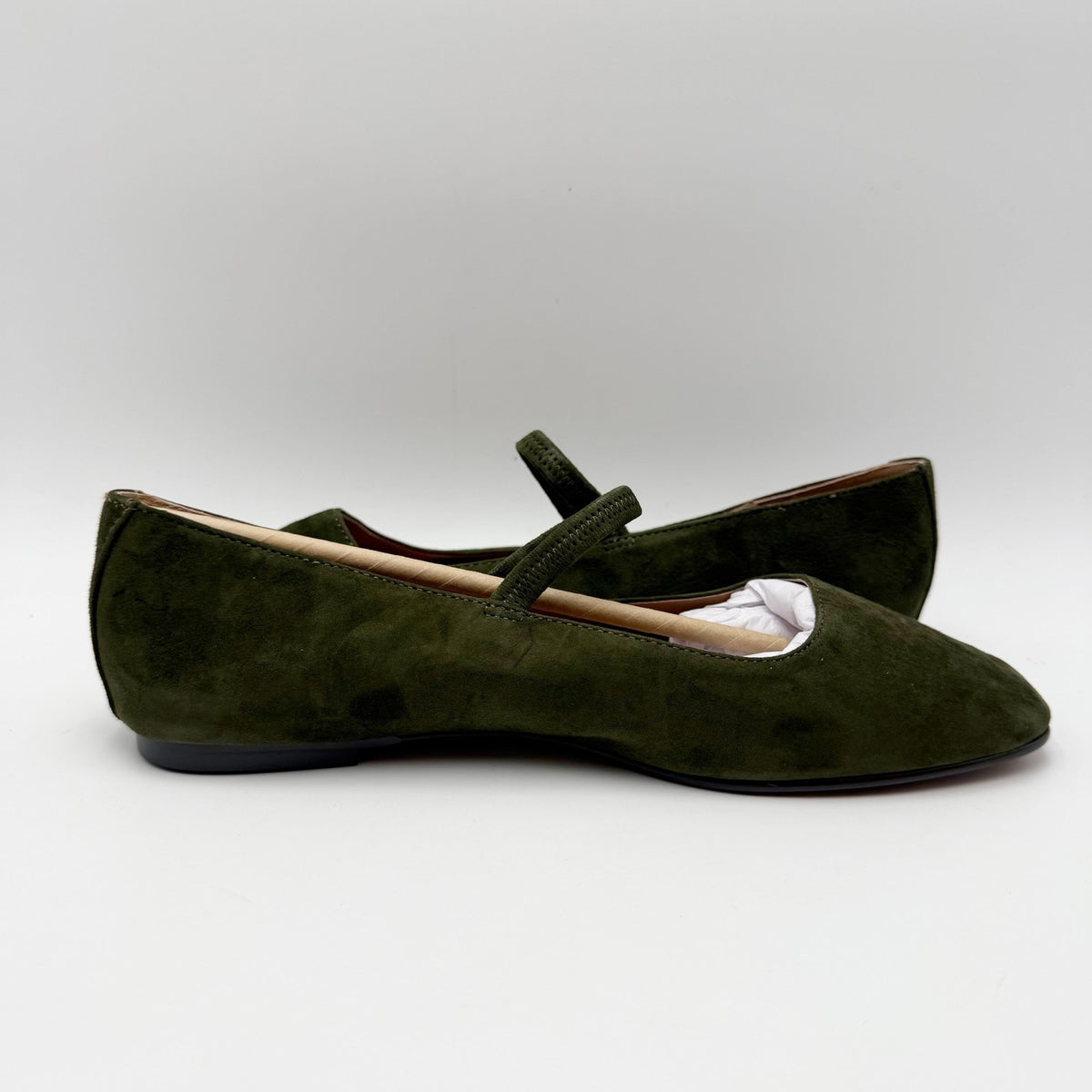 Madewell Womens Greta Elastic Mary Jane Flats Size 7.5 M Loden Green Suede NIB