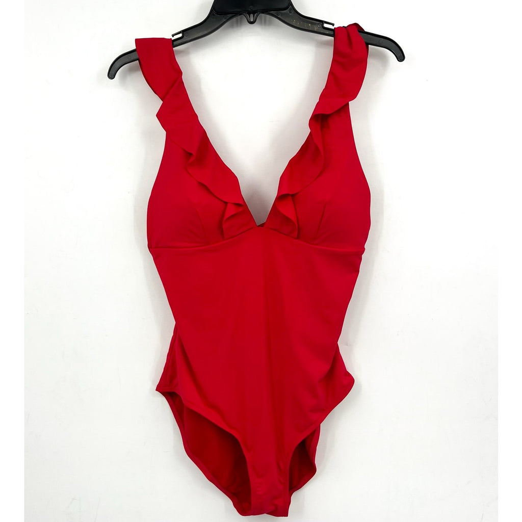 SEA LEVEL SWIM Frill One Piece Swimsuit Size 10 Red Ruffle Eco Essentials NWT