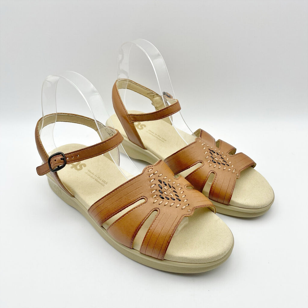 SAS Womens Huarache Sandals Size 7.5 NARROW Tan Leather Adjustable Strap NIB
