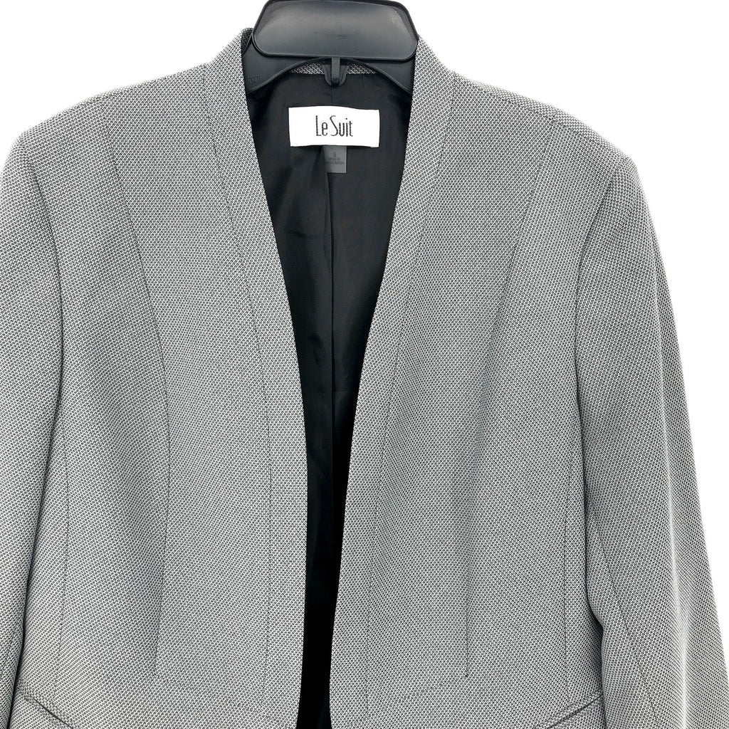 LE SUIT Collarless Open-Front Suit Jacket 6 Black White Micro Pattern Blazer NWT