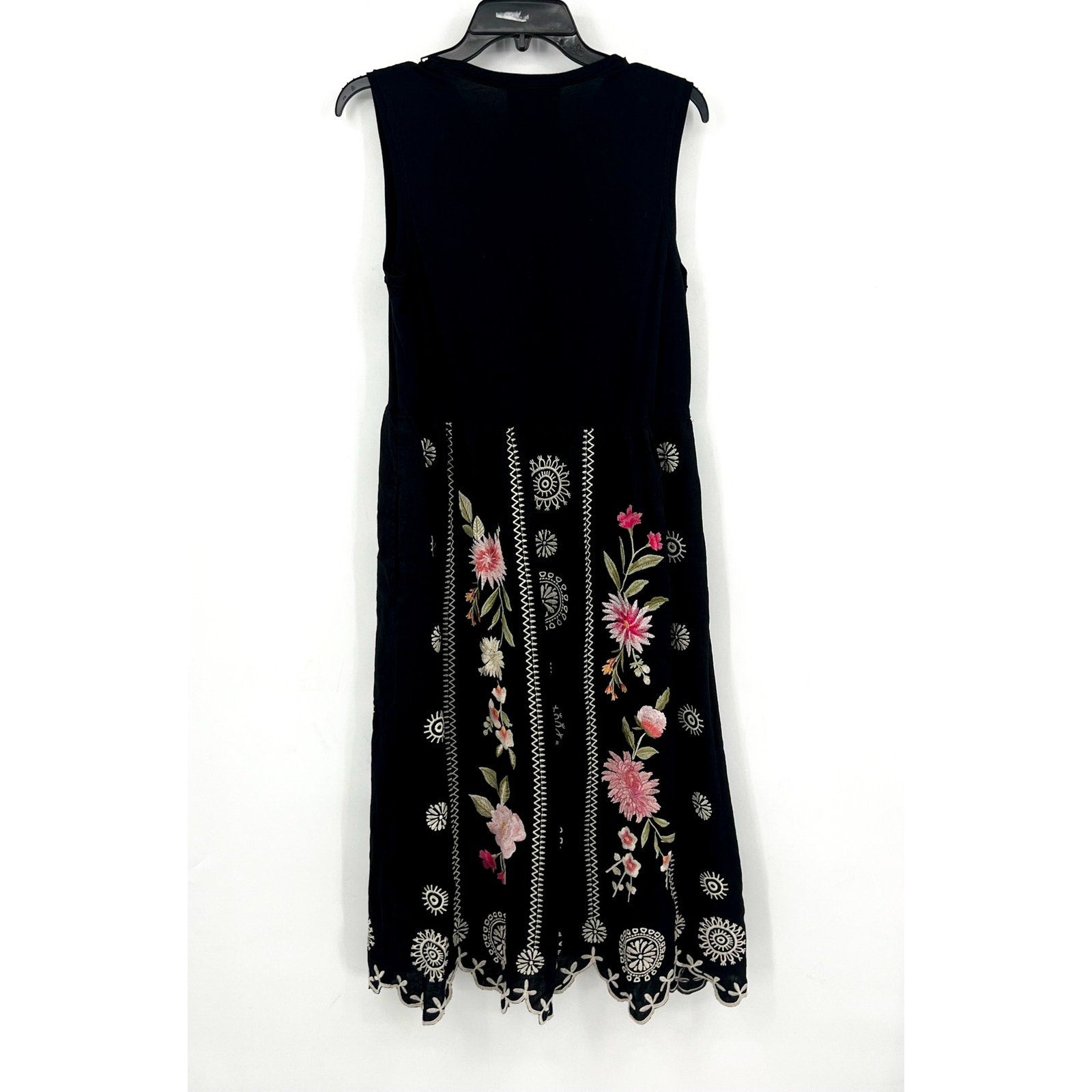 JOHNNY WAS Della Tank Midi Dress Medium Black Floral-Embroidered Linen NWT