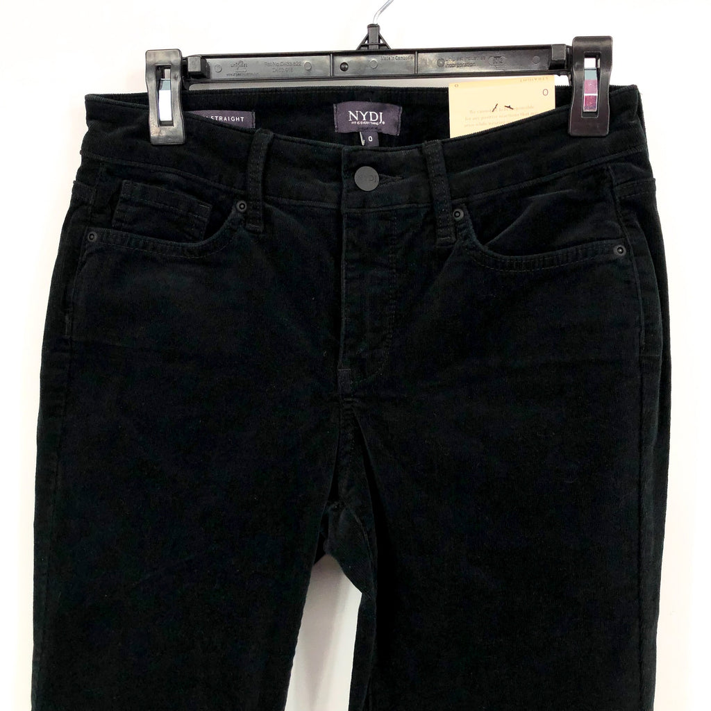 NYDJ Women's Marilyn Straight Jeans Size 0 Black Corduroy Stretch 30" Inseam NWT