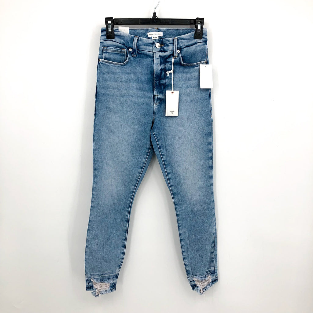 Good American Good Waist Crop Jeans Size 6 28x25 Blue Skinny Leg Raw Hem NWT