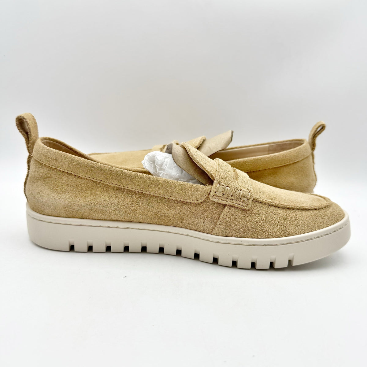 VIONIC Womens Uptown Loafers Size 7 Wide Sand Tan Suede Slip On NIB