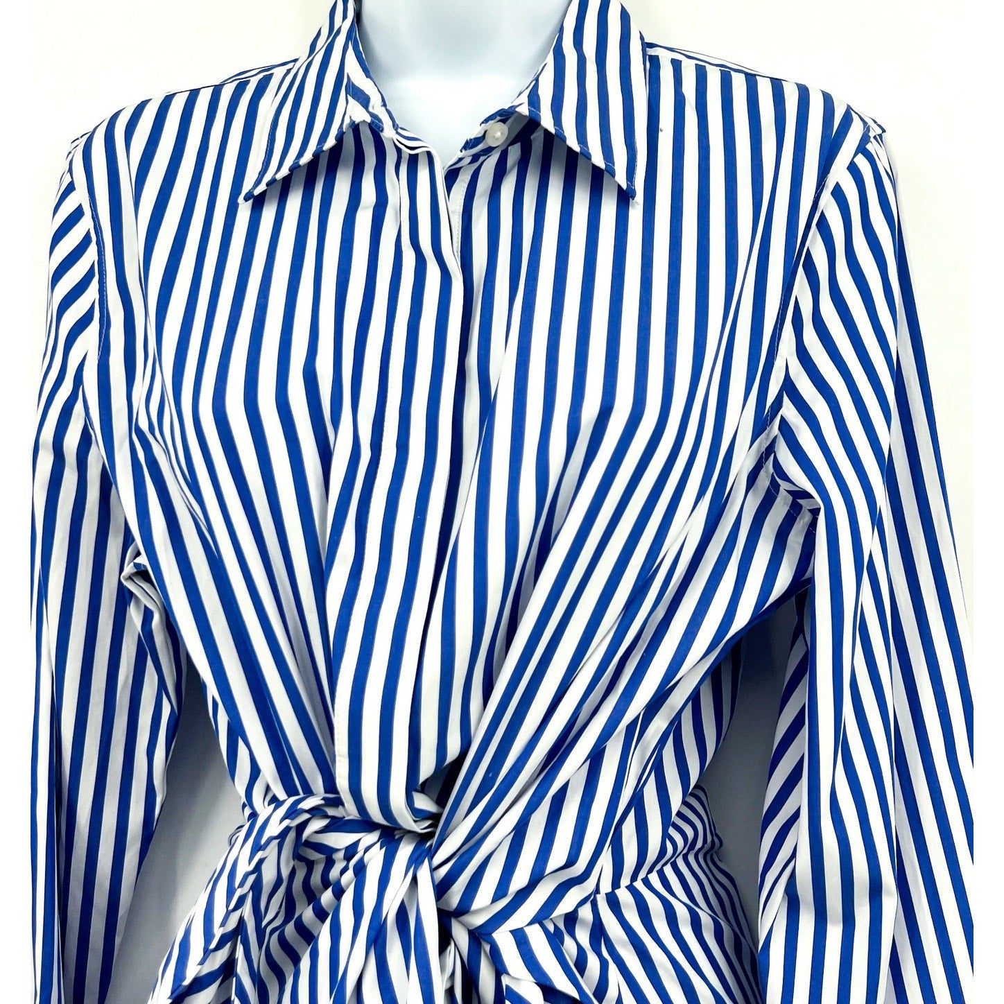 LAUREN RALPH LAUREN Kahwell Shirt Dress Size 10 Blue White Stripe Tie Waist NWT