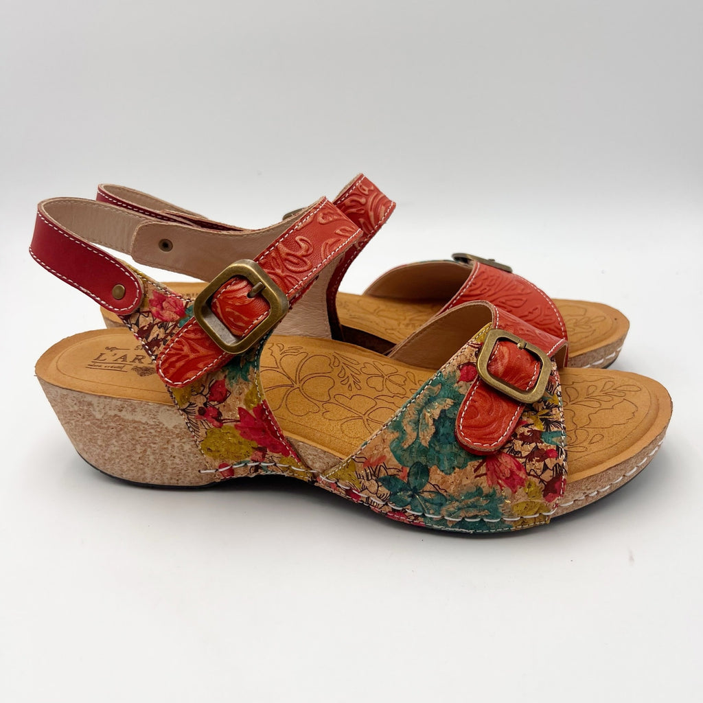 L'Artiste Womens Osuna Wedge Sandals EU 42 US 11 Red Leather NIB