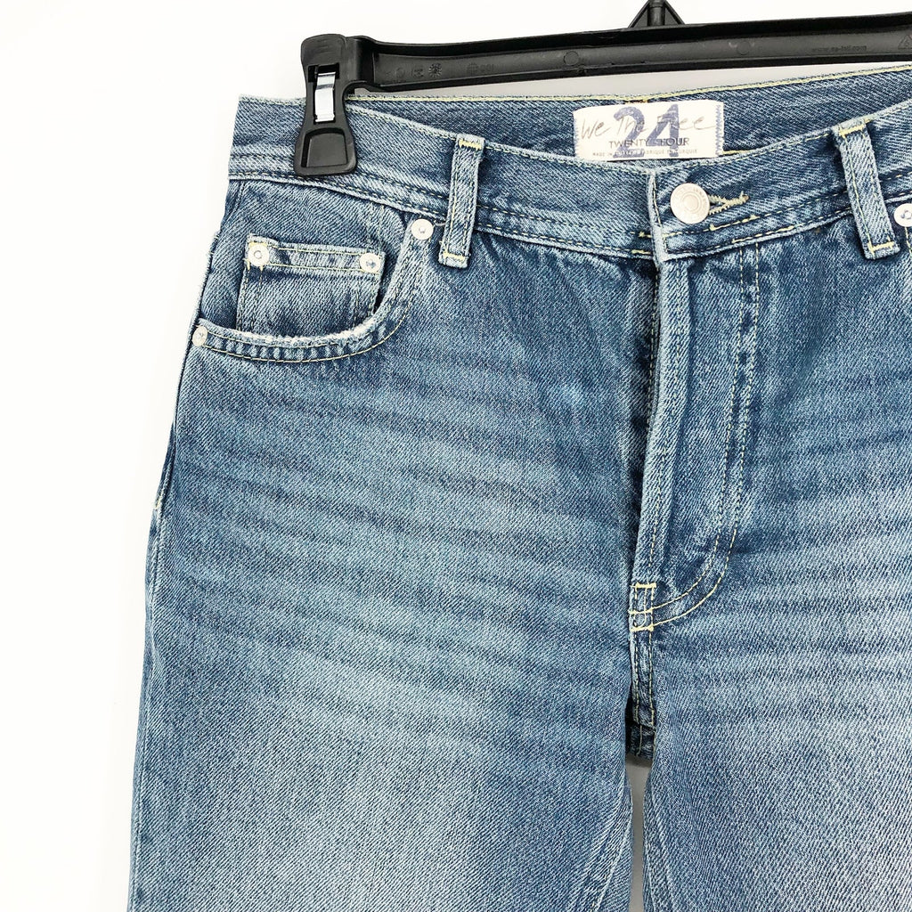 WE THE FREE BY FP Maggie Straight-Leg Jeans Size 24 Blue Raw Hem Mid-Rise NWOT