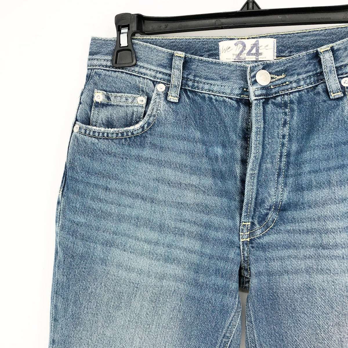 WE THE FREE BY FP Maggie Straight-Leg Jeans Size 24 Blue Raw Hem Mid-Rise NWOT