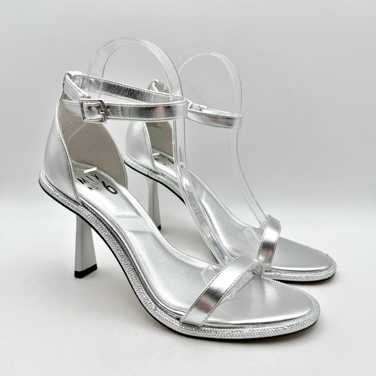 Mix No. 6 Womens Boniti Heeled Sandals Size 8.5 Wide EU 38.5 Silver NWOB