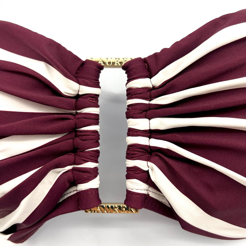 LAUREN RALPH LAUREN Largo Stripe Ring Bandeau Bikini Top Size 14 Red Claret NWT