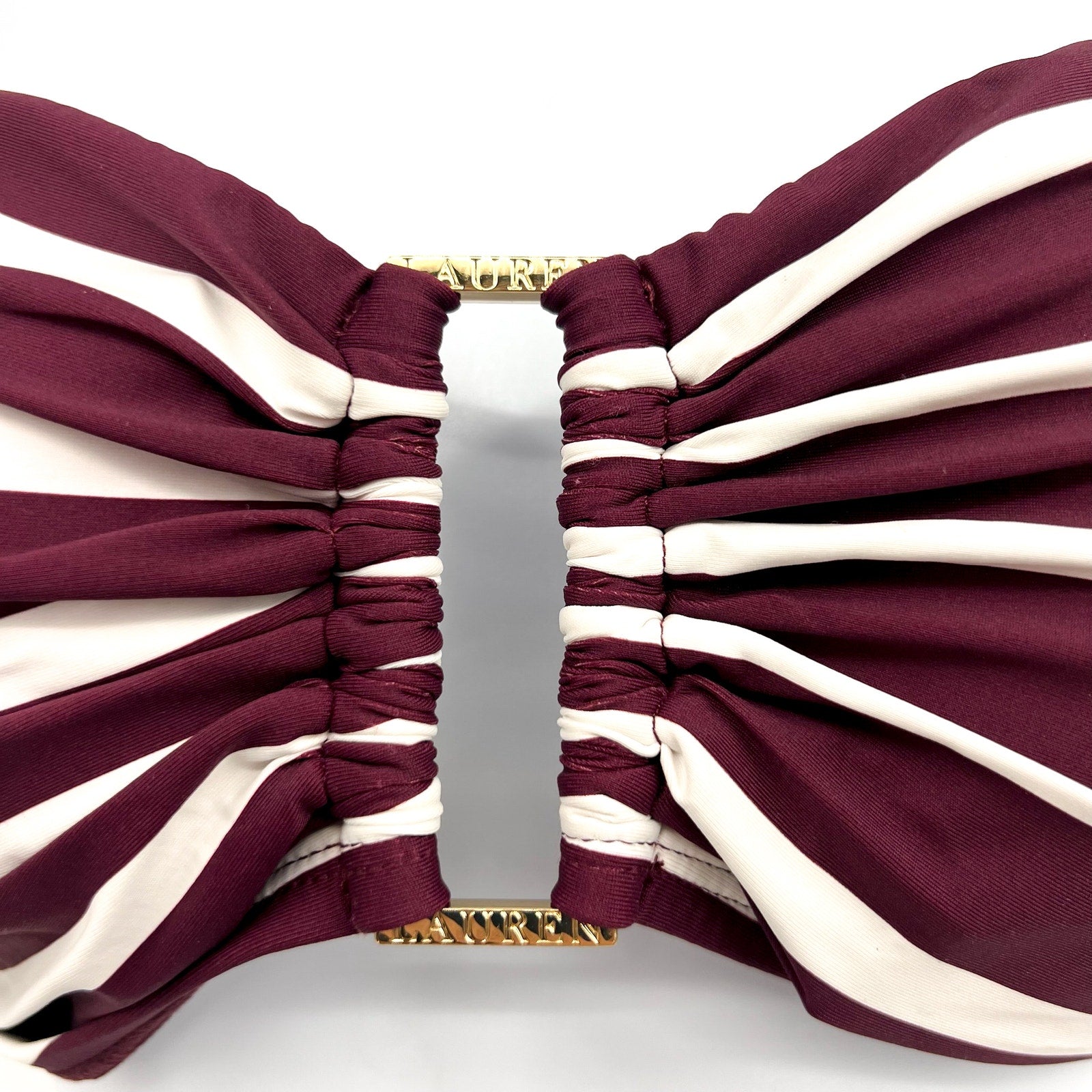 LAUREN RALPH LAUREN Largo Stripe Ring Bandeau Bikini Top Size 14 Red Claret NWT