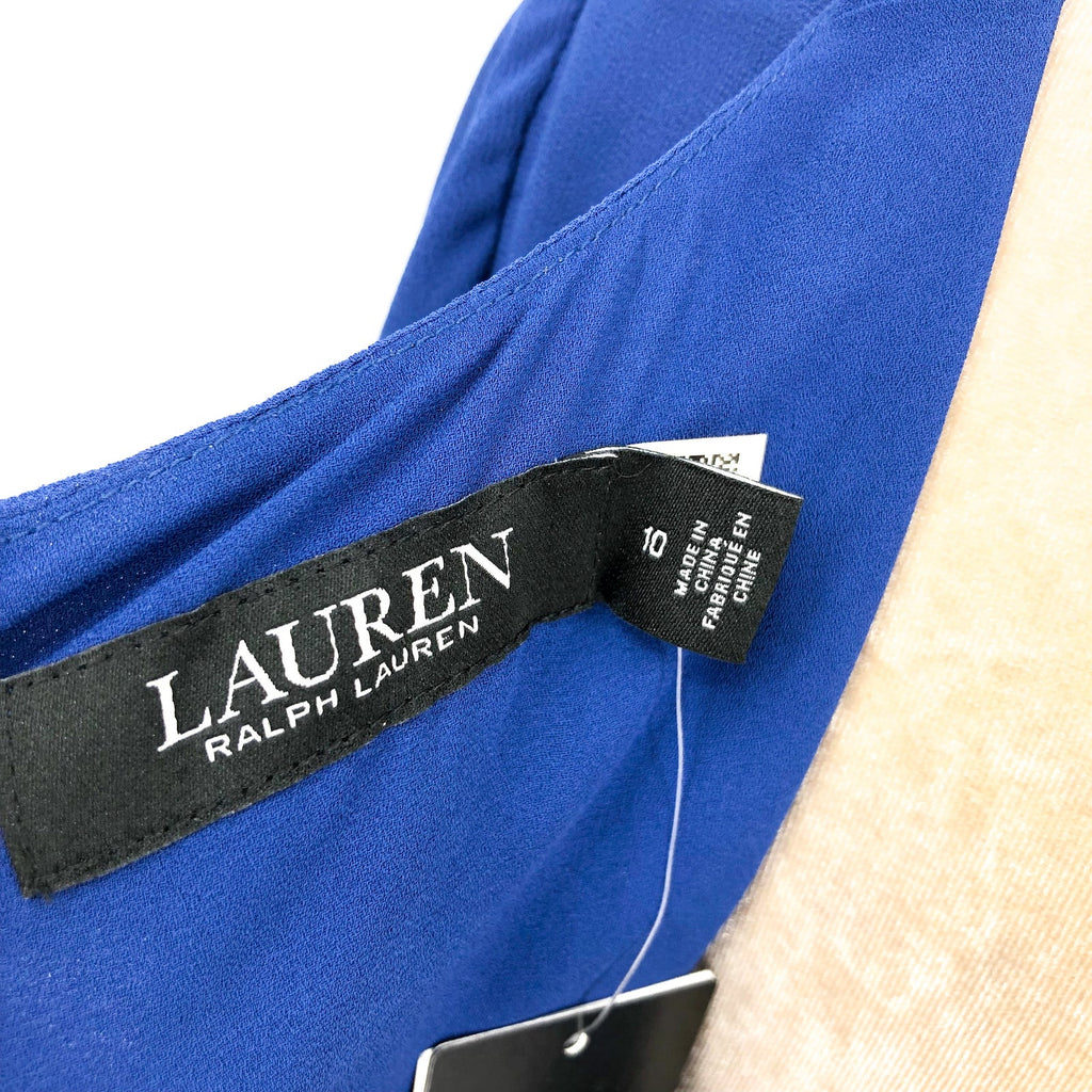 LAUREN RALPH LAUREN Women's Belted Georgette Dress Size 10 Blue Short Sleeve NWT