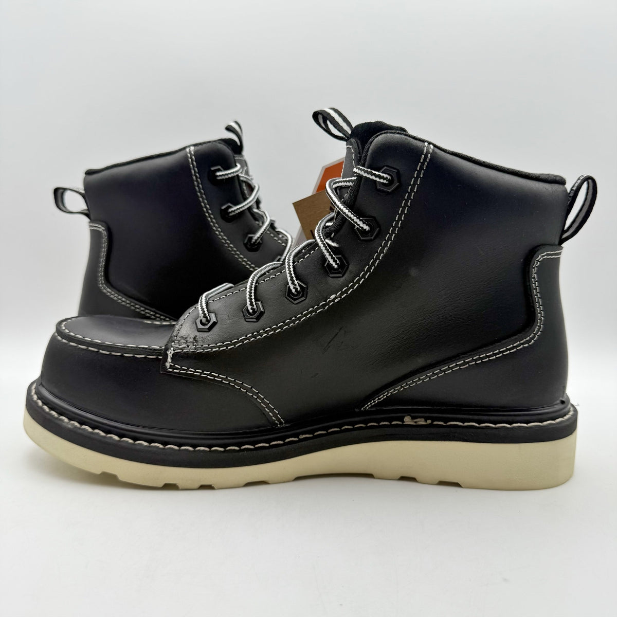 AVENGER Mens Wedge Moc Carbon Safety Toe Work Boots 7 Wide Black Leather WP NIB