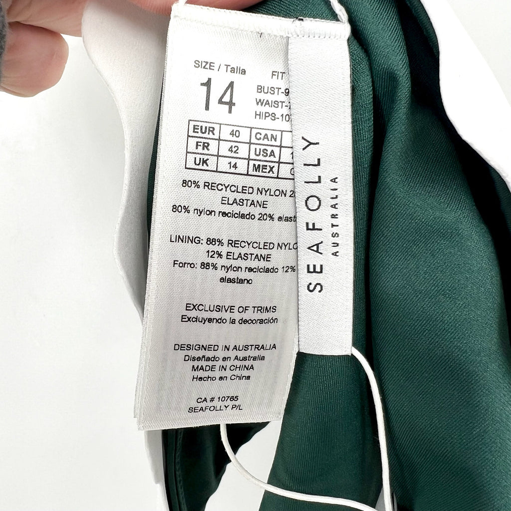 SEAFOLLY Women's Gia Ric Rac Hipster Bikini Bottom Size 10 Green White NWT