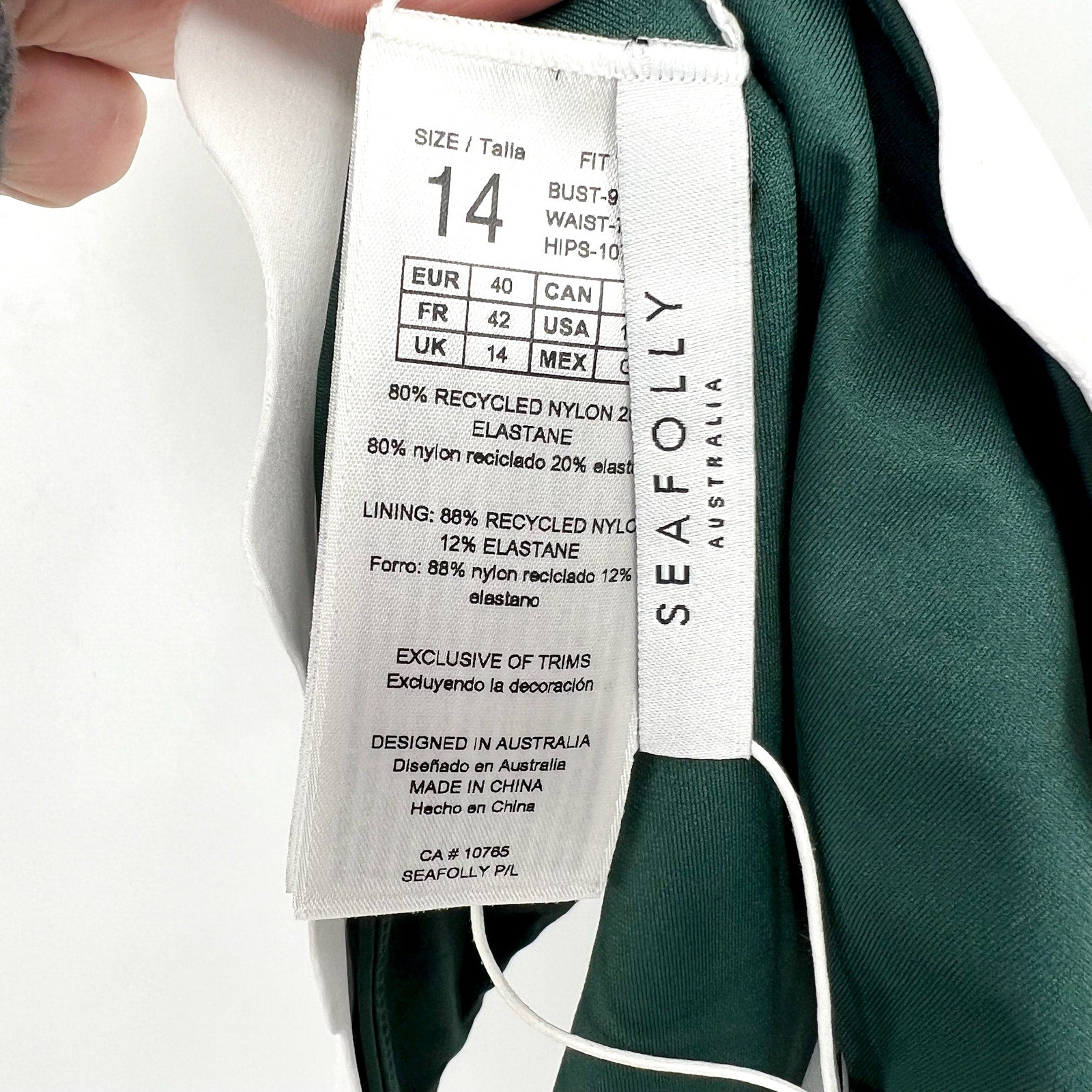 SEAFOLLY Women's Gia Ric Rac Hipster Bikini Bottom Size 10 Green White NWT