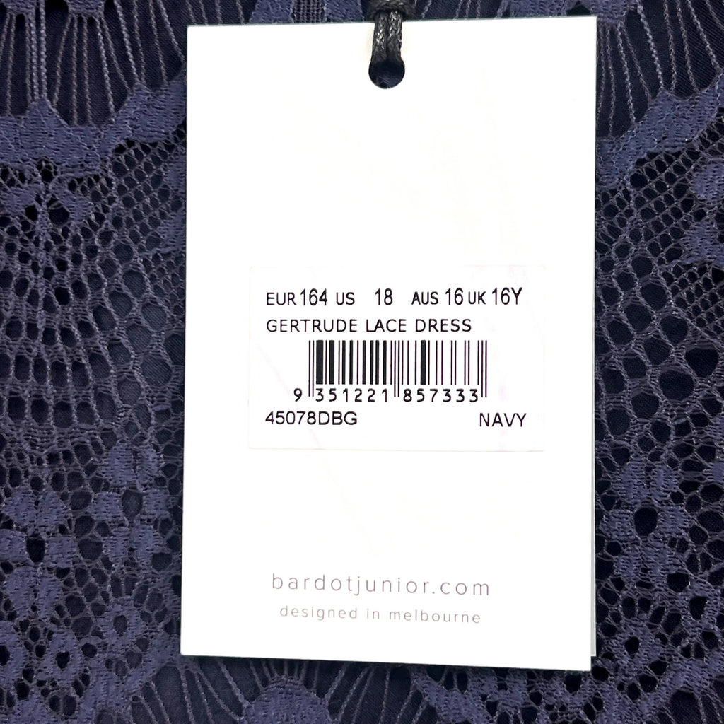 BARDOT Girls Gertrude Lace Dress Size 18 Navy Blue Long Sleeve NWT