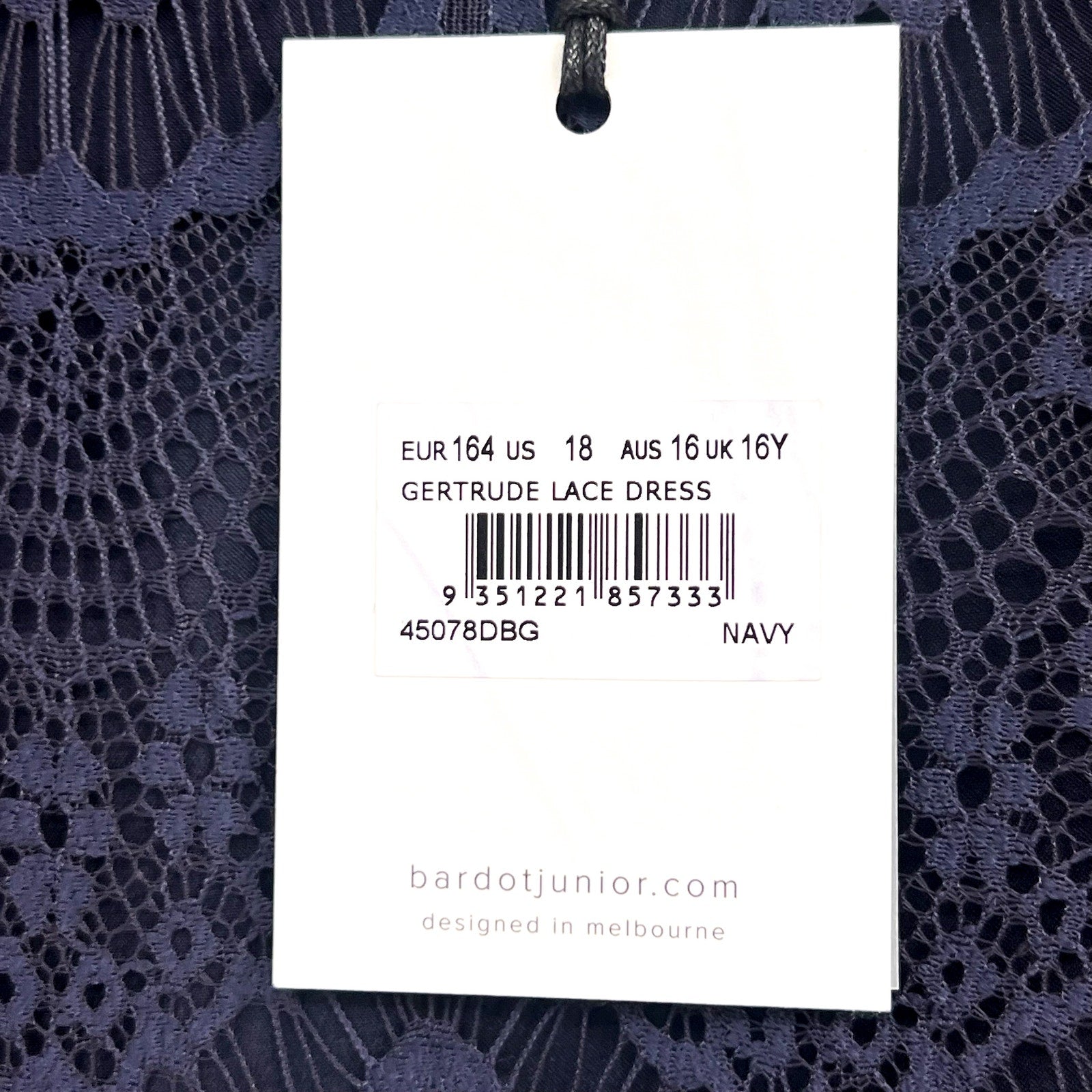 BARDOT Girls Gertrude Lace Dress Size 18 Navy Blue Long Sleeve NWT