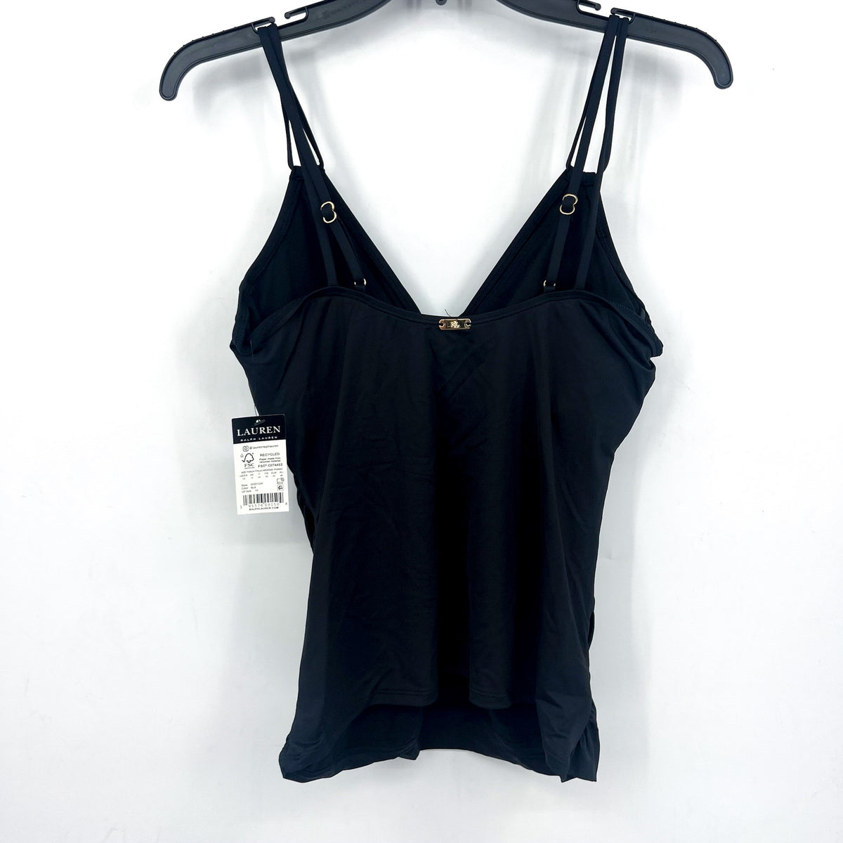 LAUREN RALPH LAUREN Double Strap Twist Tankini Top Size 10 Black Underwire NWT