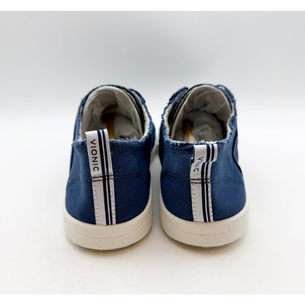 Vionic Womens Beach Pismo Sneakers Size 7.5 WIDE Navy Blue Cotton Canvas NIB