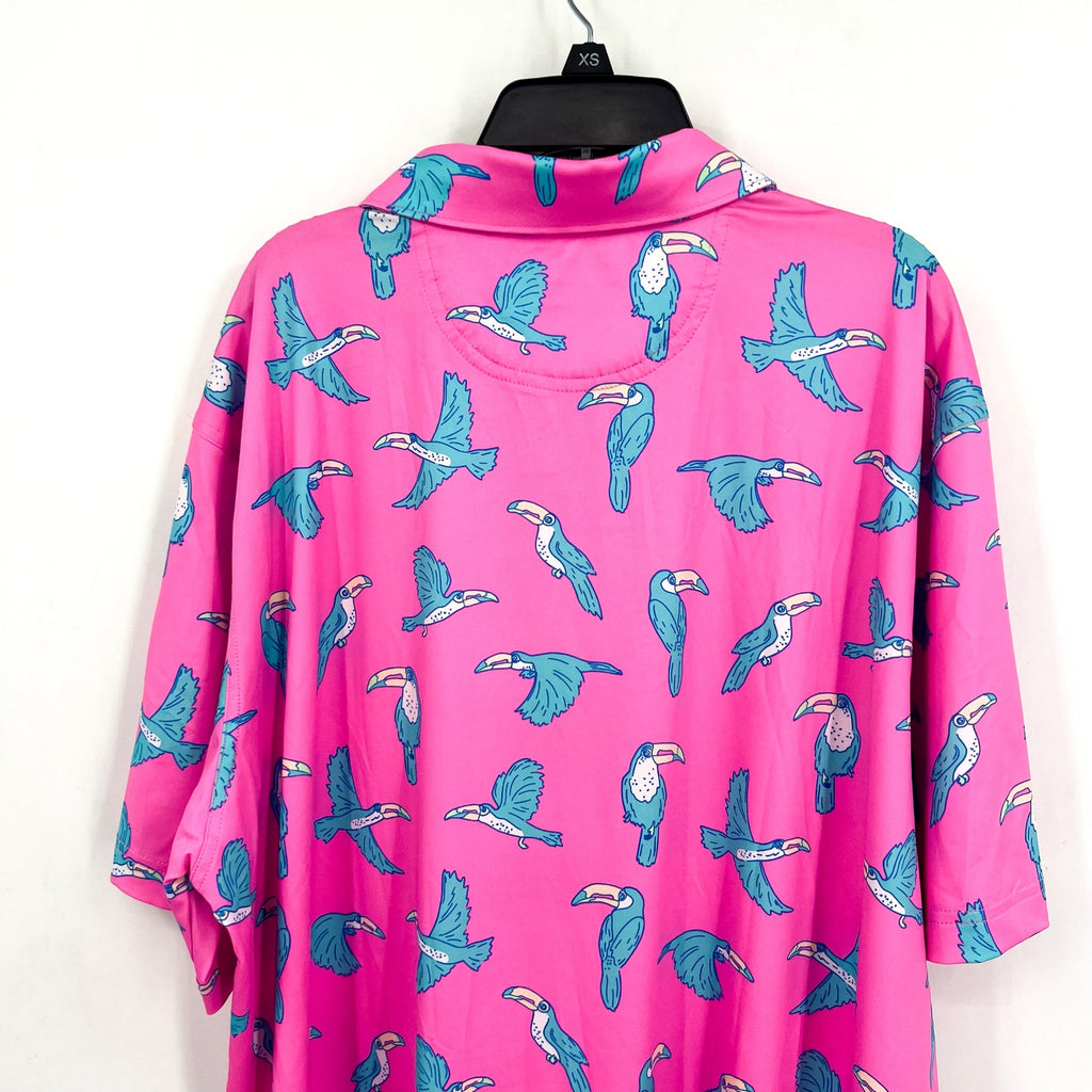 CHUBBIES Men's The Toucan Do It Performance Polo Shirt XXL Bright Pink NWT