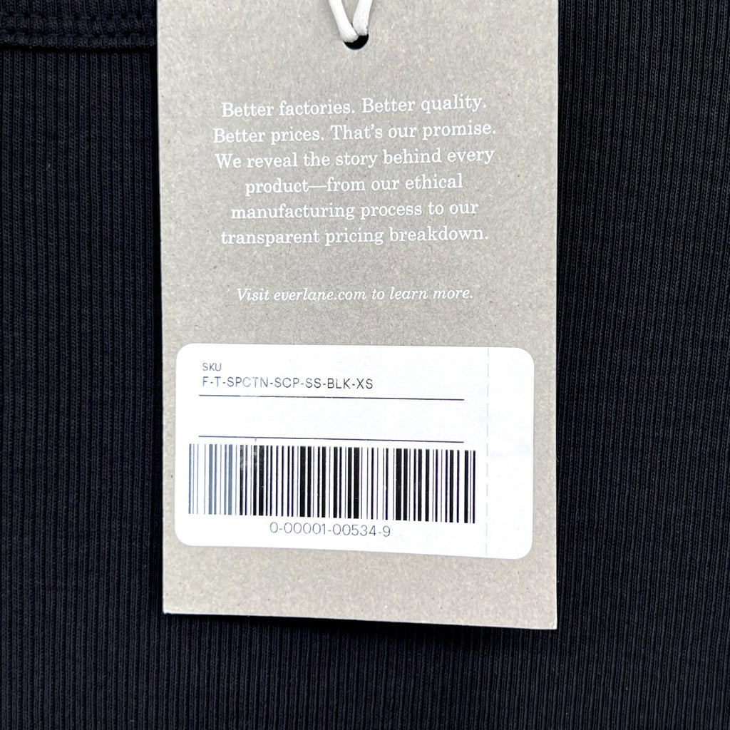 EVERLANE Women's The Luxe Rib Scoop-Neck Tee XS Black Elbow Sleeve SUPIMA NWT