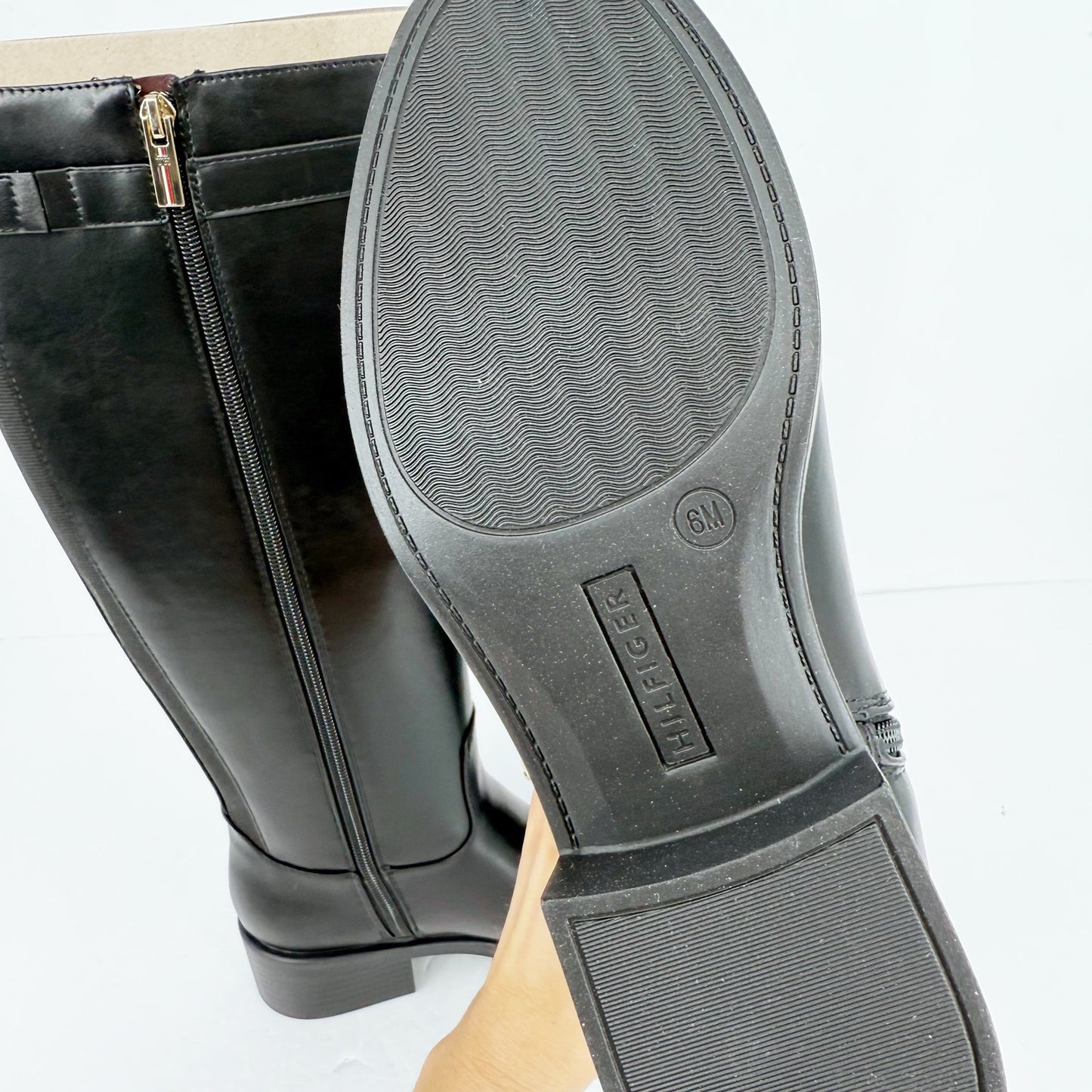 Tommy Hilfiger Womens Iviann Boots Size 6M Black Faux Leather Knee High