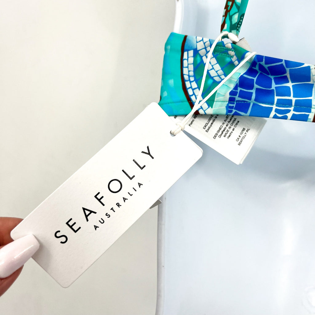 SEAFOLLY Women's La Mer Bralette Bikini Top Size 8 Aquatic Blue Swim NWT