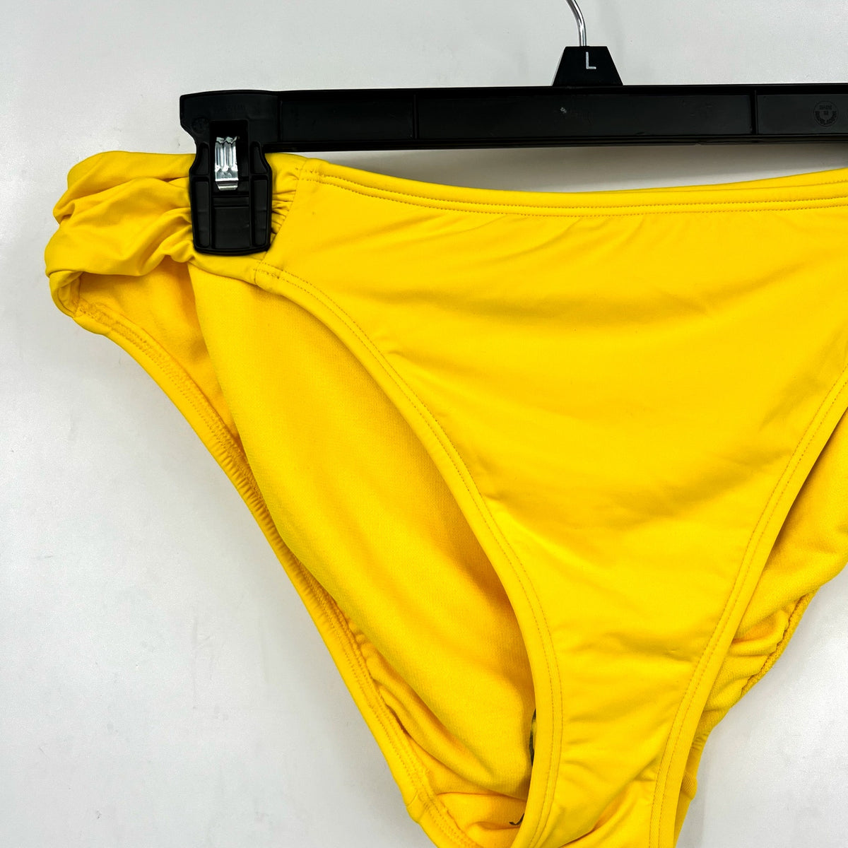 LAUREN RALPH LAUREN Shirred Hipster Bikini Bottom Size 12 Yellow Beach Club NWT
