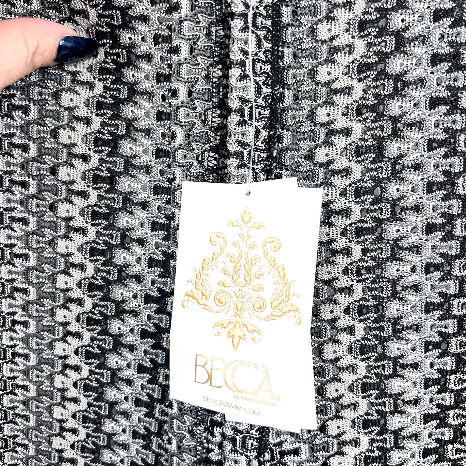 BECCA Women's Granite Bay Crochet Cover-Up Pants Medium Black Split-Leg NWT