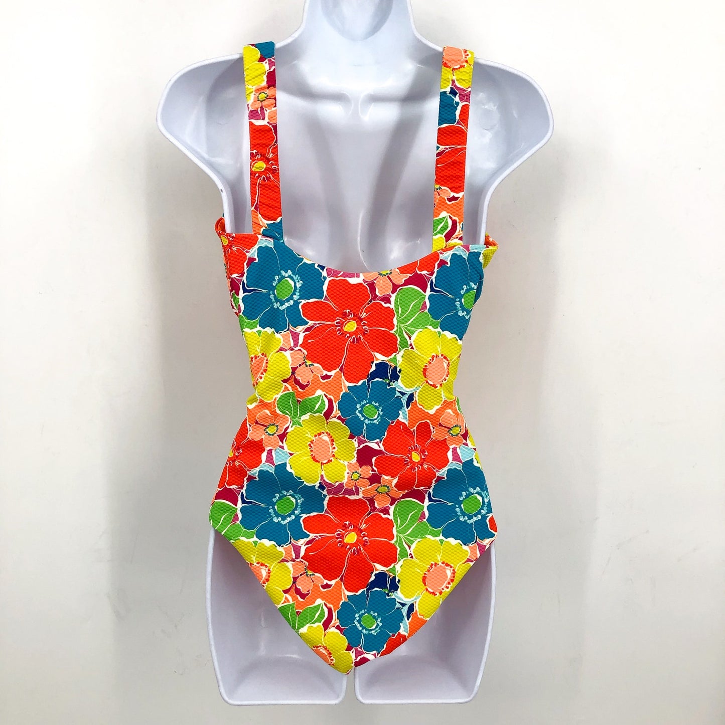 BEACH RIOT Tyler One Piece Swimsuit Large Yellow Neon Blooms Waffle Cut Out NWT