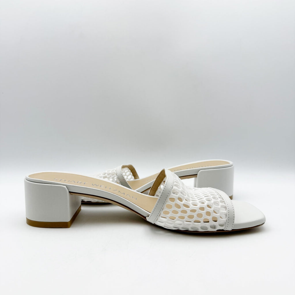 Stuart Weitzman Cayman 35 Slide Heels US 8.5 White Slip On Sandals NIB