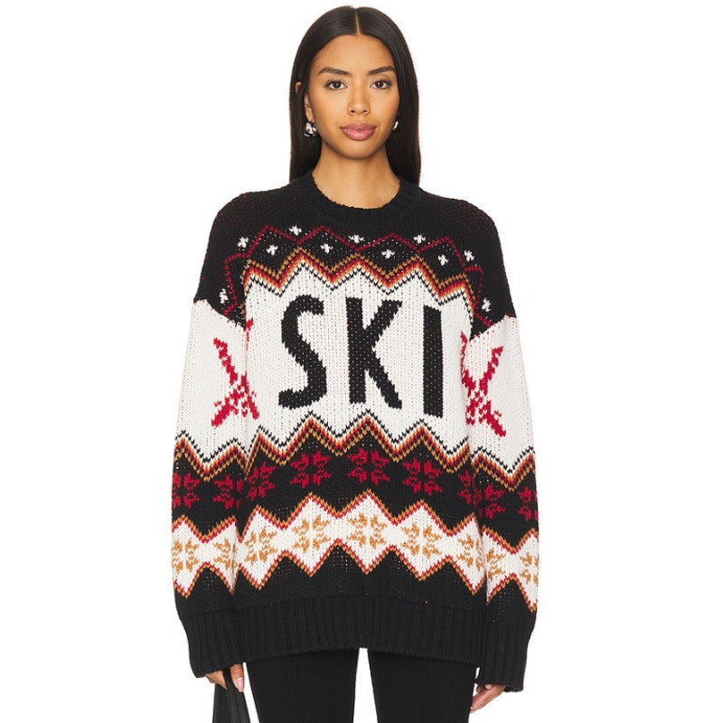 SHOW ME YOUR MUMU Women's Ski in Sweater Medium Black White Red Knit NWT