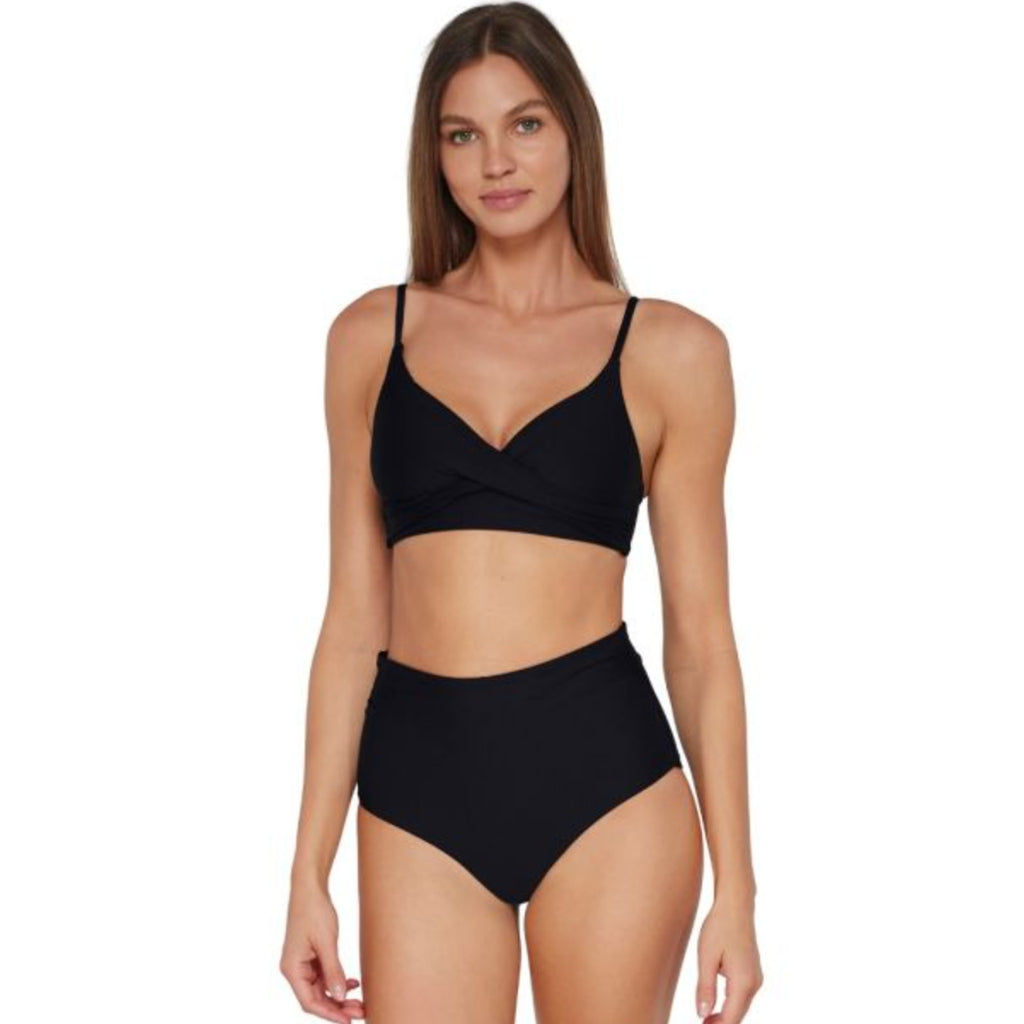 SUNSETS Women's Capri Fold-Over High Waist Bikini Bottom Small Black NWT