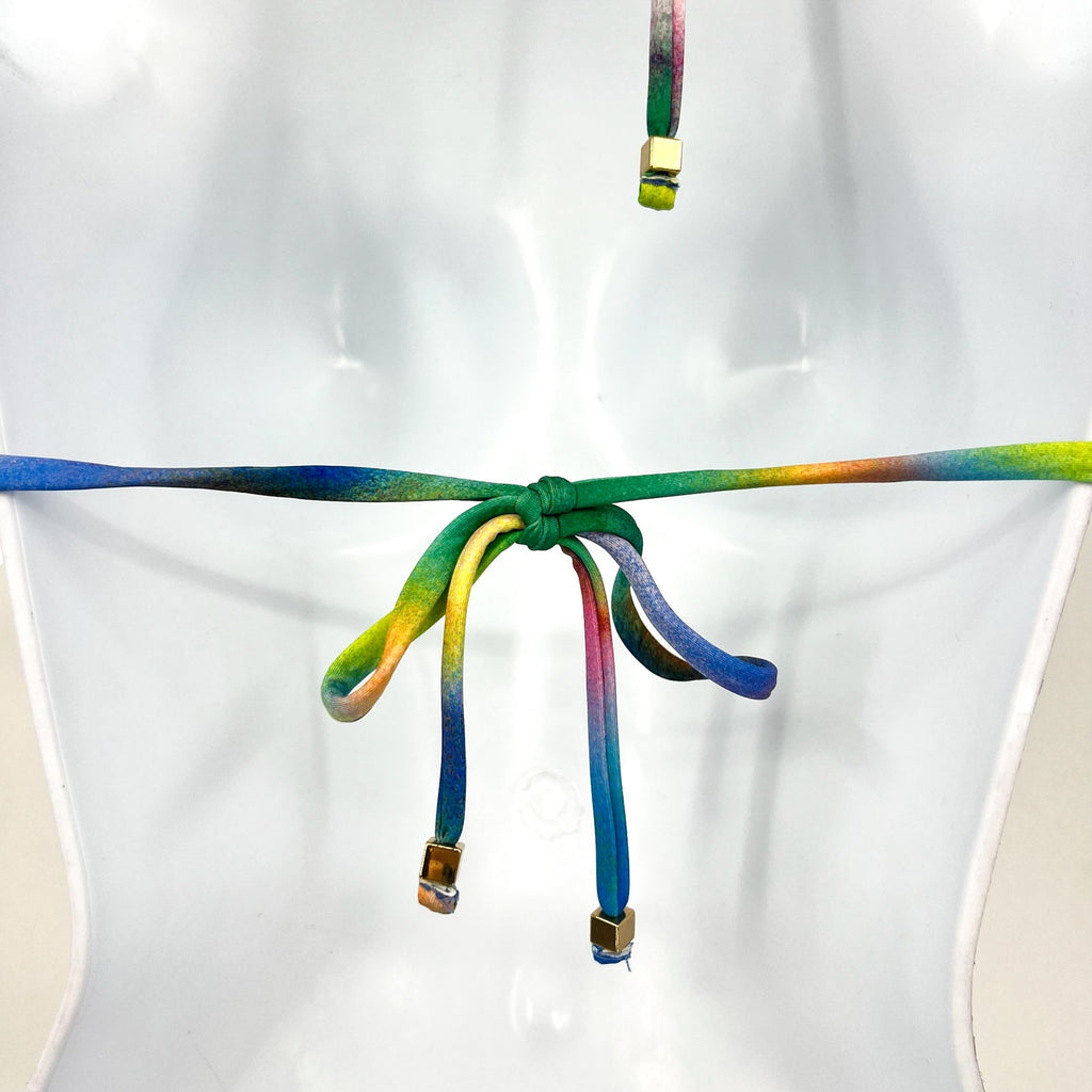 BECCA Paper Mache Cheryl Reversible Triangle Bikini Top Small Rainbow Blue NWT