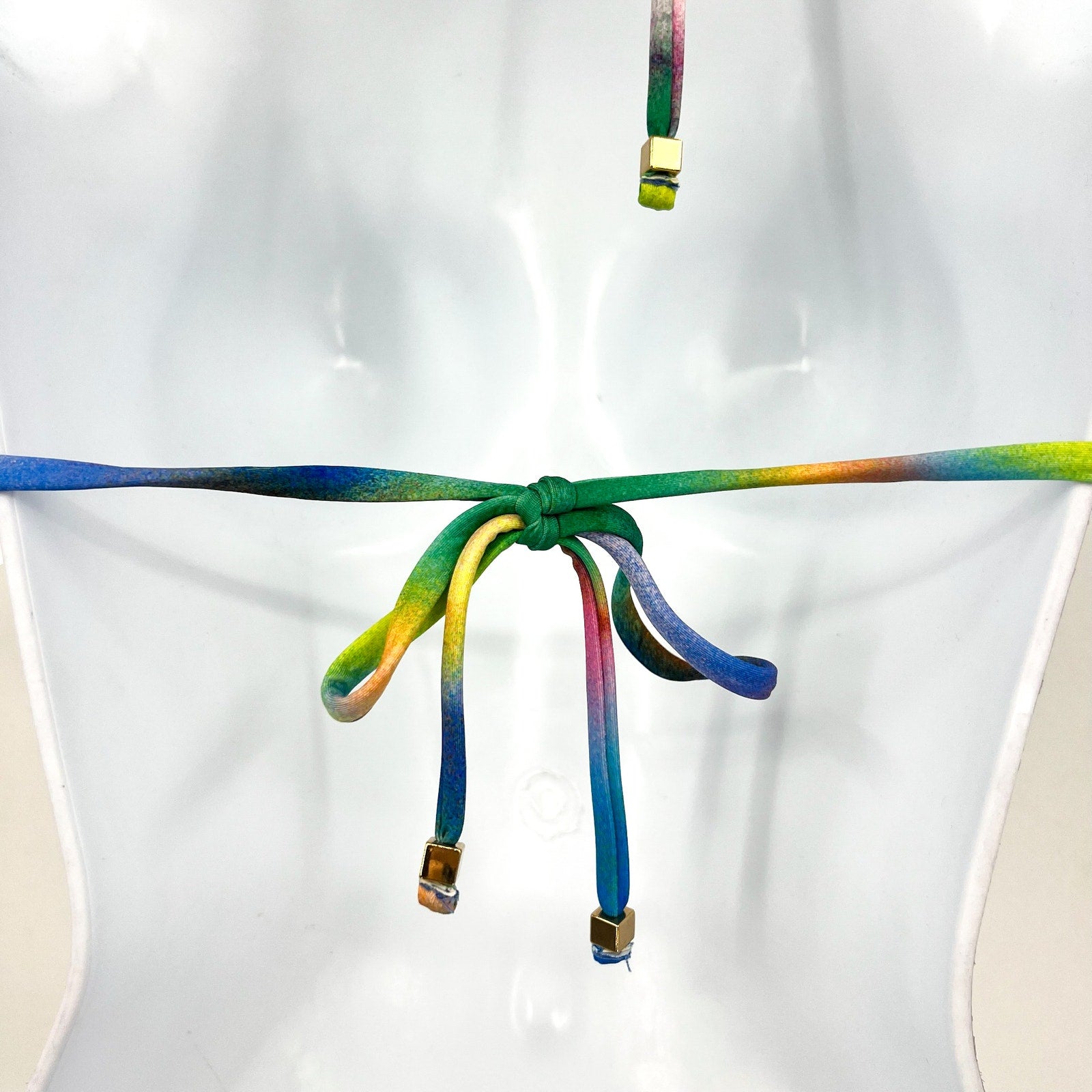 BECCA Paper Mache Cheryl Reversible Triangle Bikini Top Small Rainbow Blue NWT