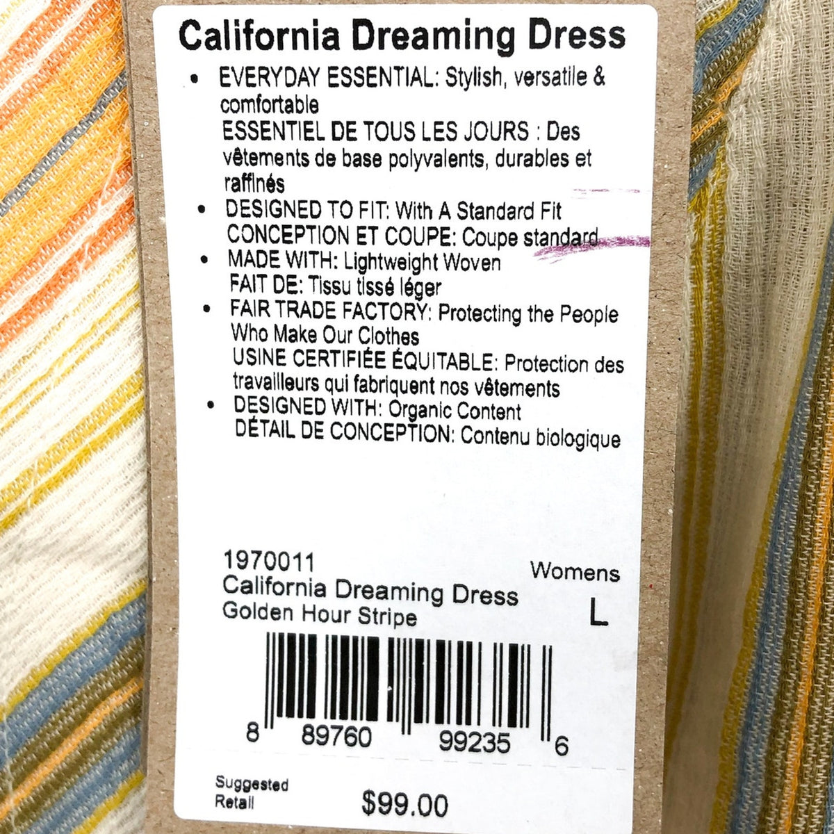 PRANA Women's California Dreaming Maxi Dress Large Golden Hour Stripe NWT