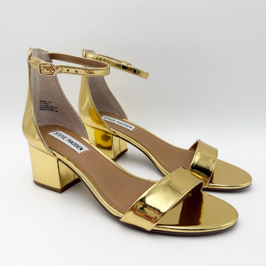 Steve Madden Womens Irenee Heeled Sandals Size 7.5 M Gold Foil NWOB