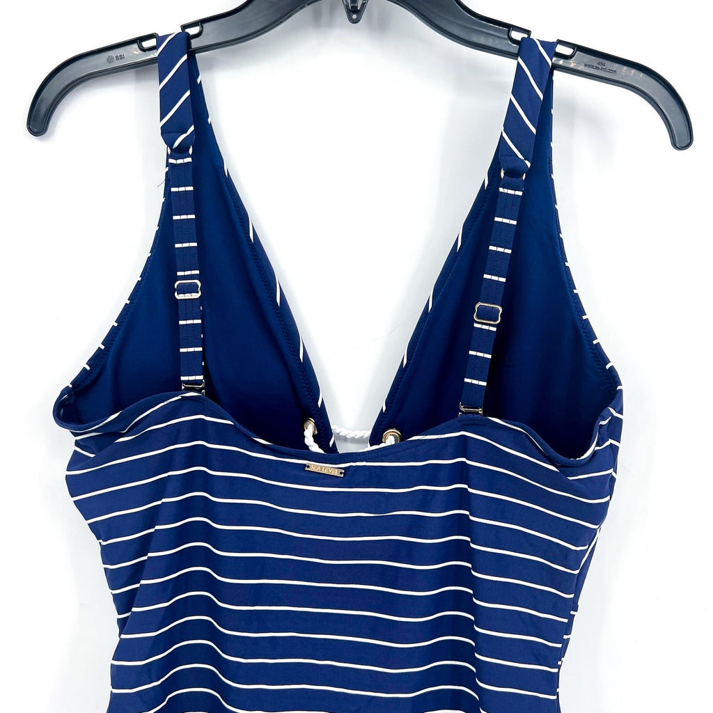 SEA LEVEL SWIM Shoreline Lace Up One Piece Swimsuit Size 10 Navy Blue White NWT