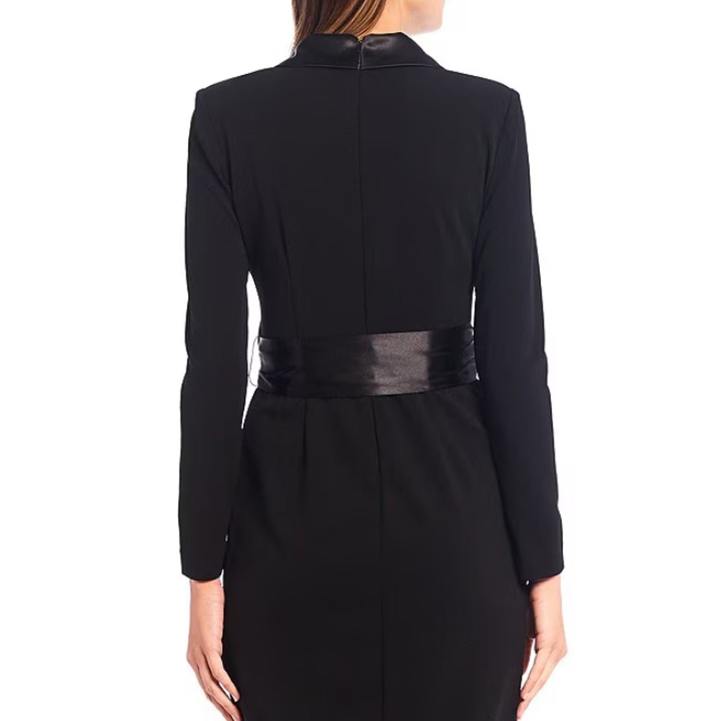 ELIZA J Womens Wrap Tuxedo Gown Size 4 Black Scuba Crepe Long Sleeve NWT