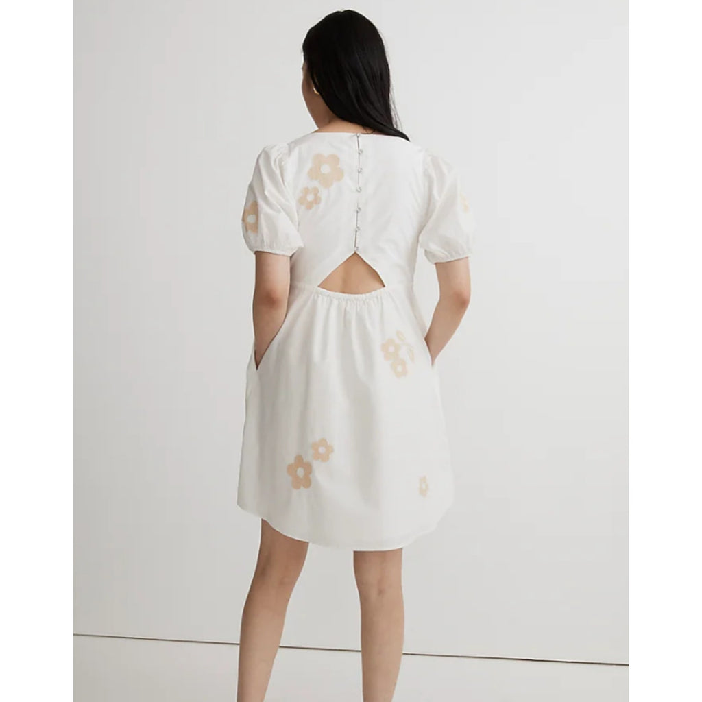 MADEWELL Annamarie Mini Dress Size 0 White Floral Puff Sleeves Cut Out NL107 NWT