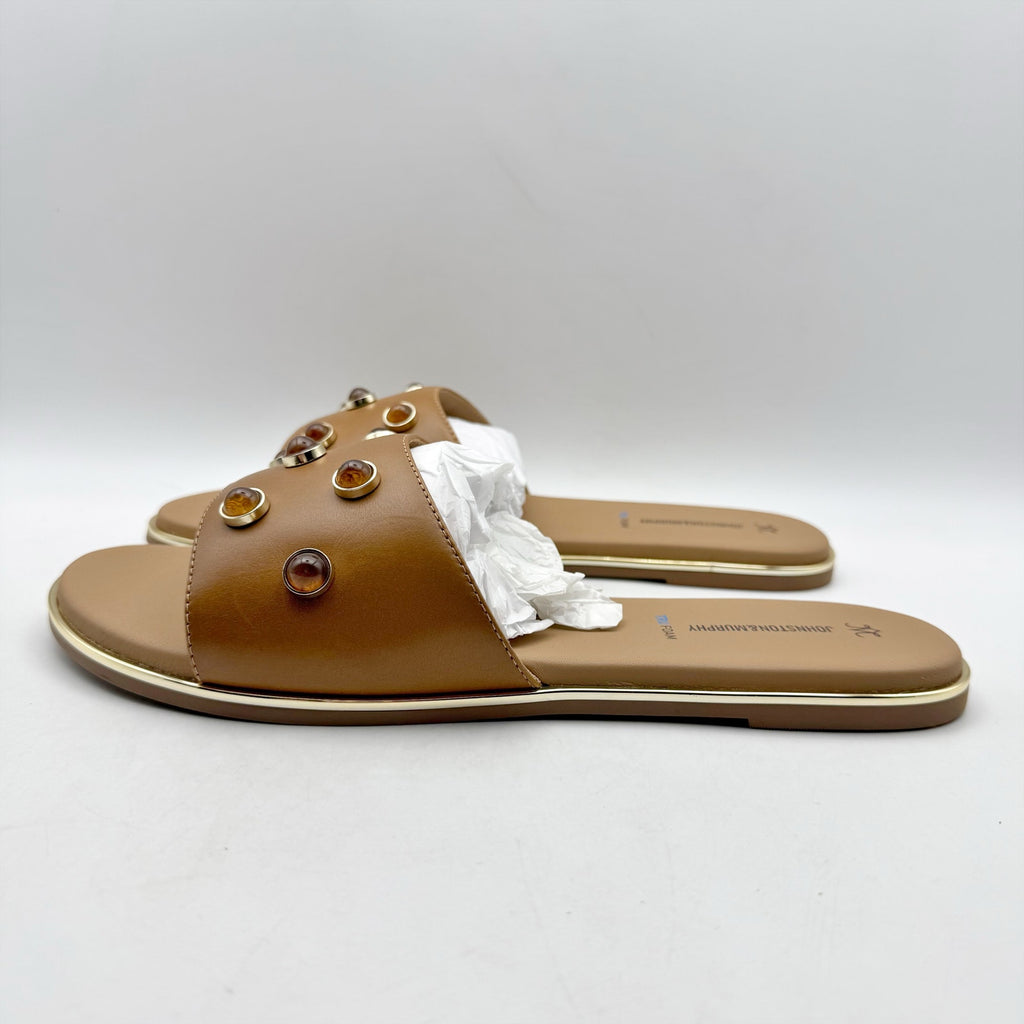 Johnston & Murphy Womens Shayla Slide Sandal US 10 M Tan Leather Embellished NIB
