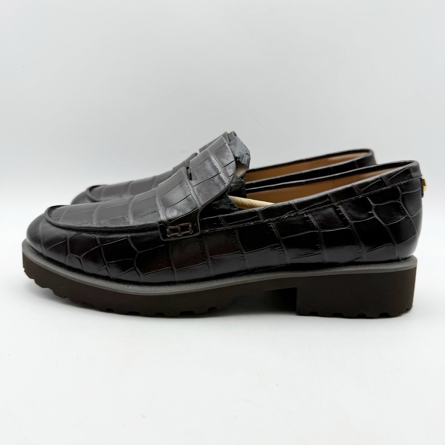 Cole Haan Womens Geneva Loafer US 5.5 B EU 35.5 Brown Croc Leather Lugged NIB