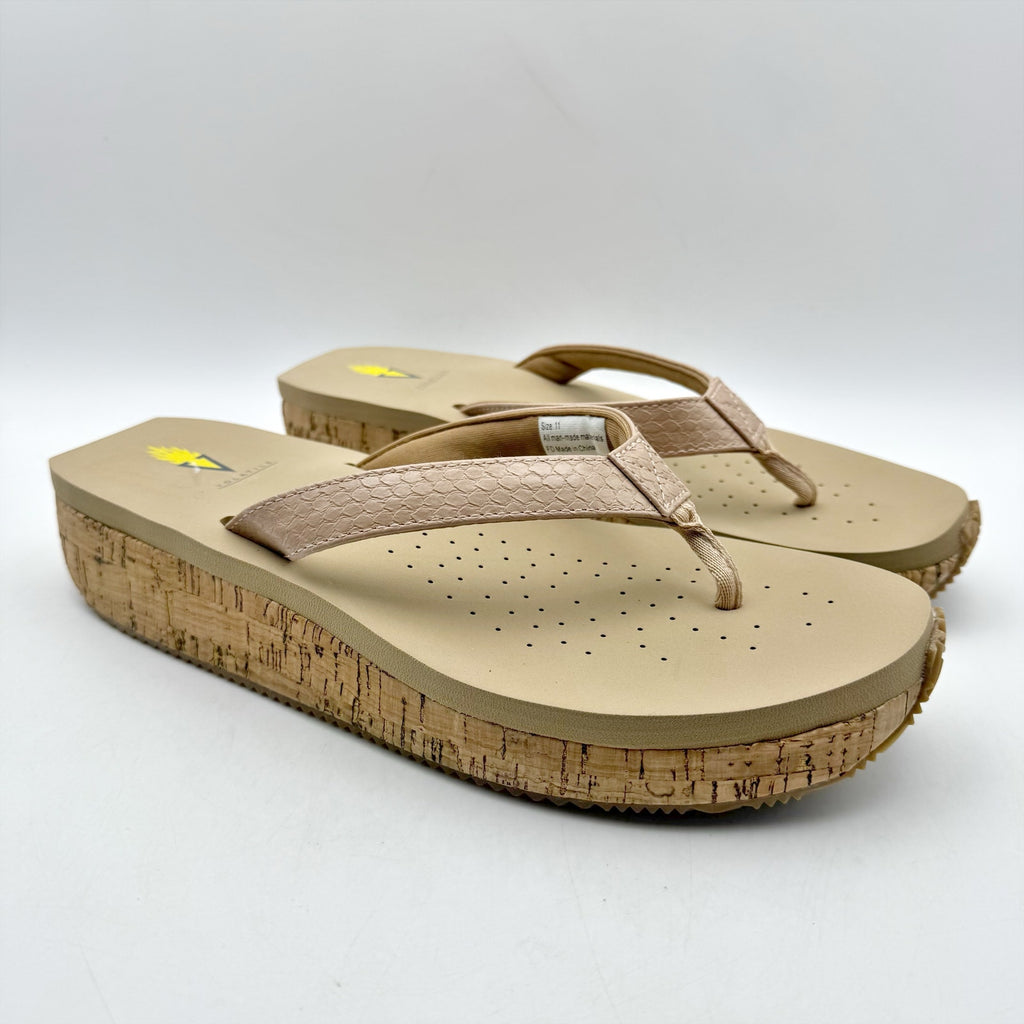 Volatile Womens Neville Wedge Sandals US 11 Nude Snake Flip Flops NWOB