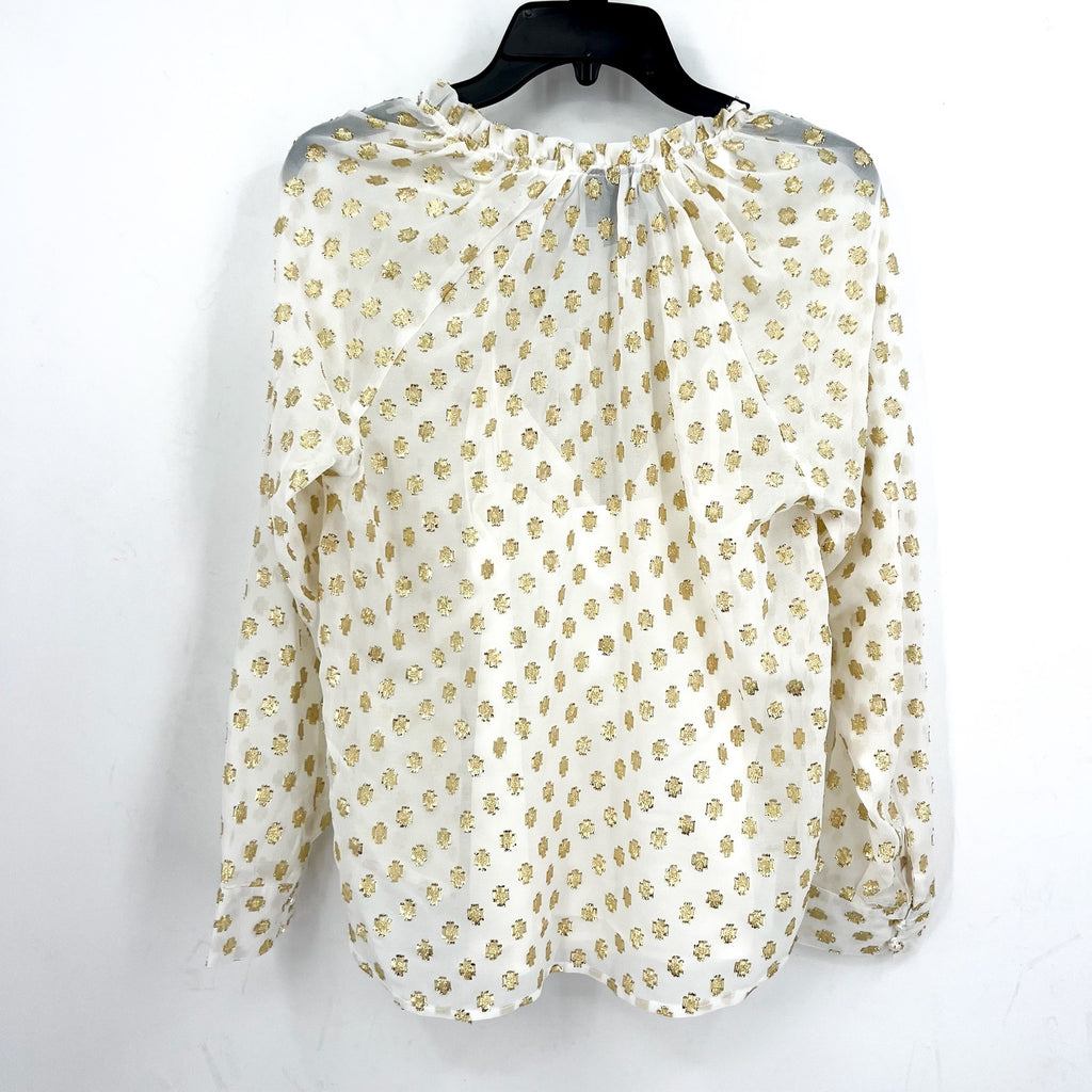 BOBEAU STITCH FIX Womens Metallic Print Blouse Small White Gold Dots Top NWOT