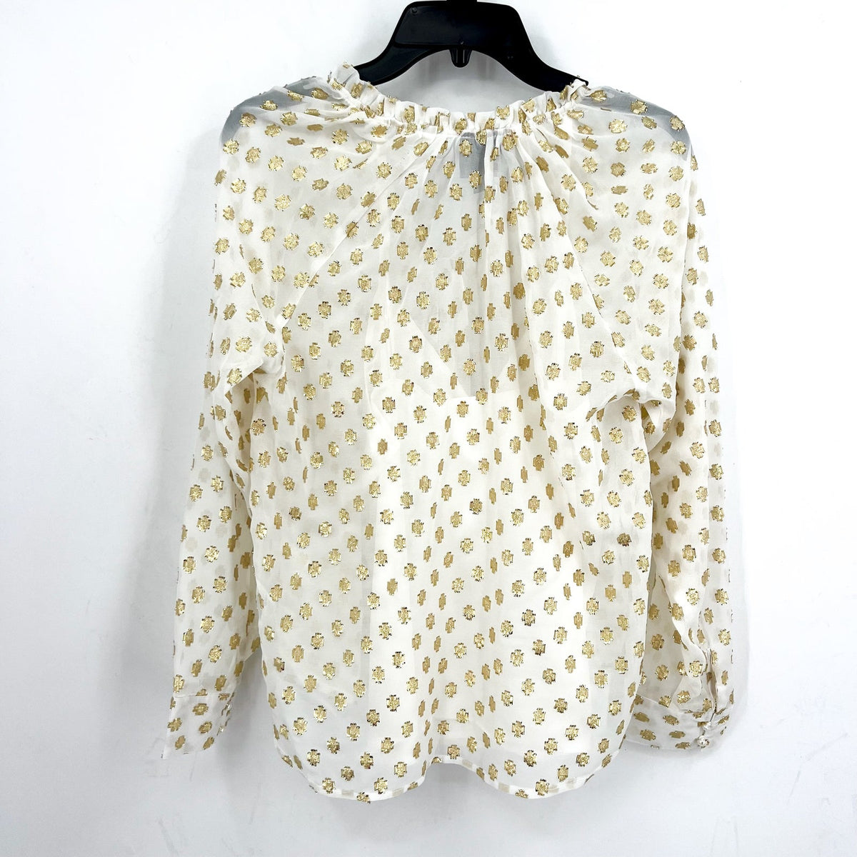 BOBEAU STITCH FIX Womens Metallic Print Blouse Small White Gold Dots Top NWOT