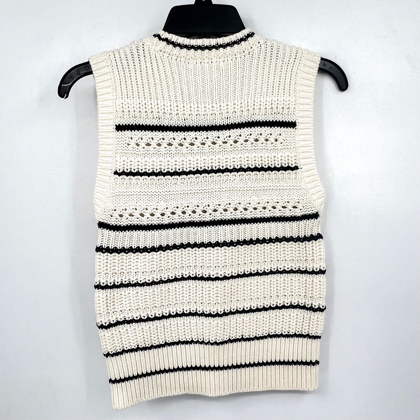 MADEWELL Womens Striped Sweater Vest Medium Cream Black Stripe 100% Cotton NWT