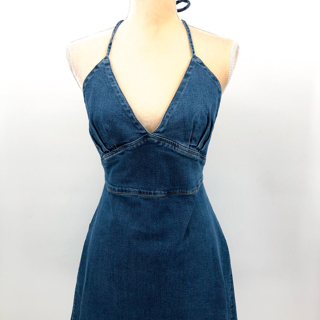 BARDOT Womens Sofia Denim Mini Dress XL US 10 Vintage Blue Halter Y2K NWT