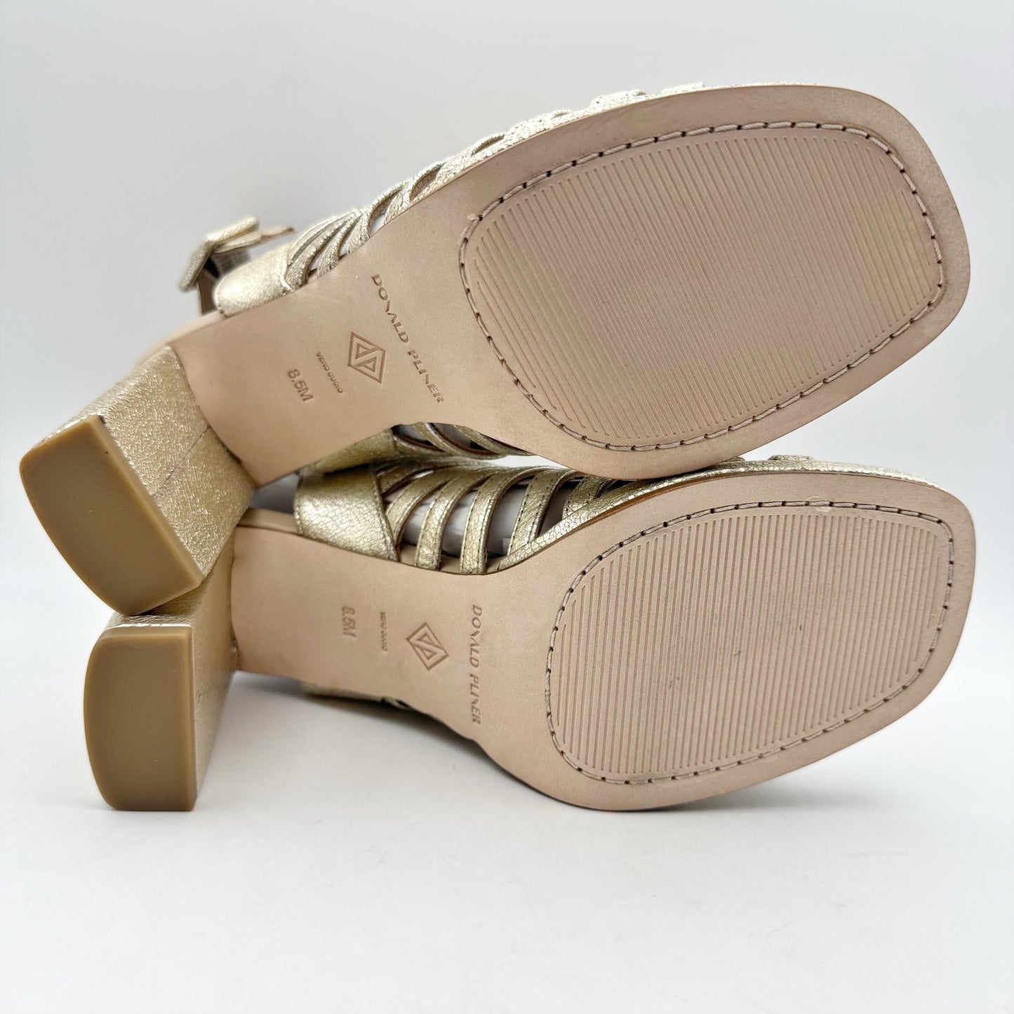 Donald Pliner Womens Sevanna Heeled Sandals US 8.5 M Gold Metallic Leather NIB