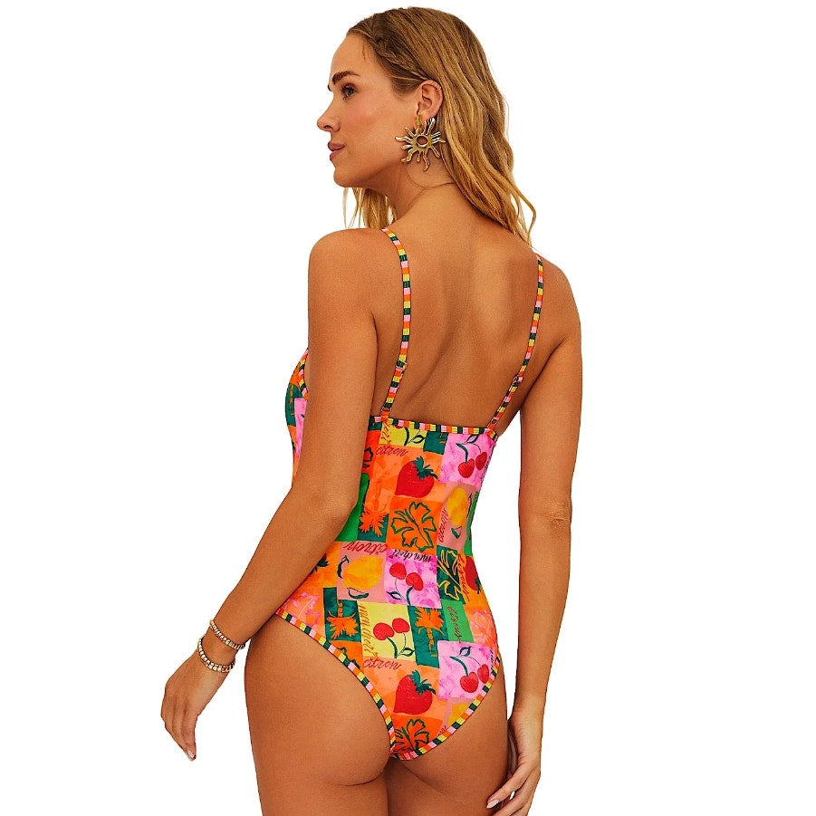 BEACH RIOT Women's Priscilla One Piece Swimsuit Medium Pink Fruit Market NWT